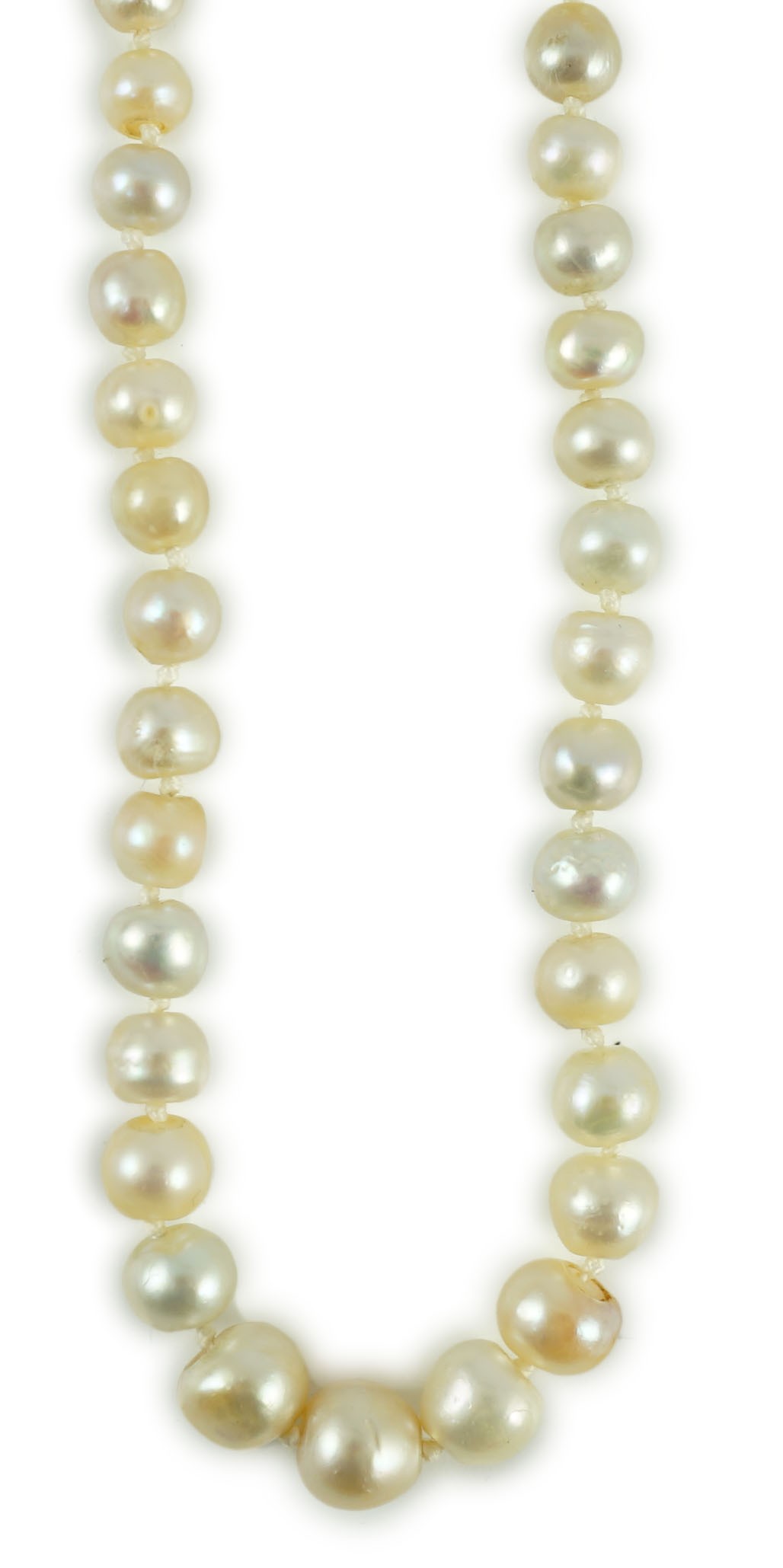 A single strand graduated natural saltwater pearl necklace